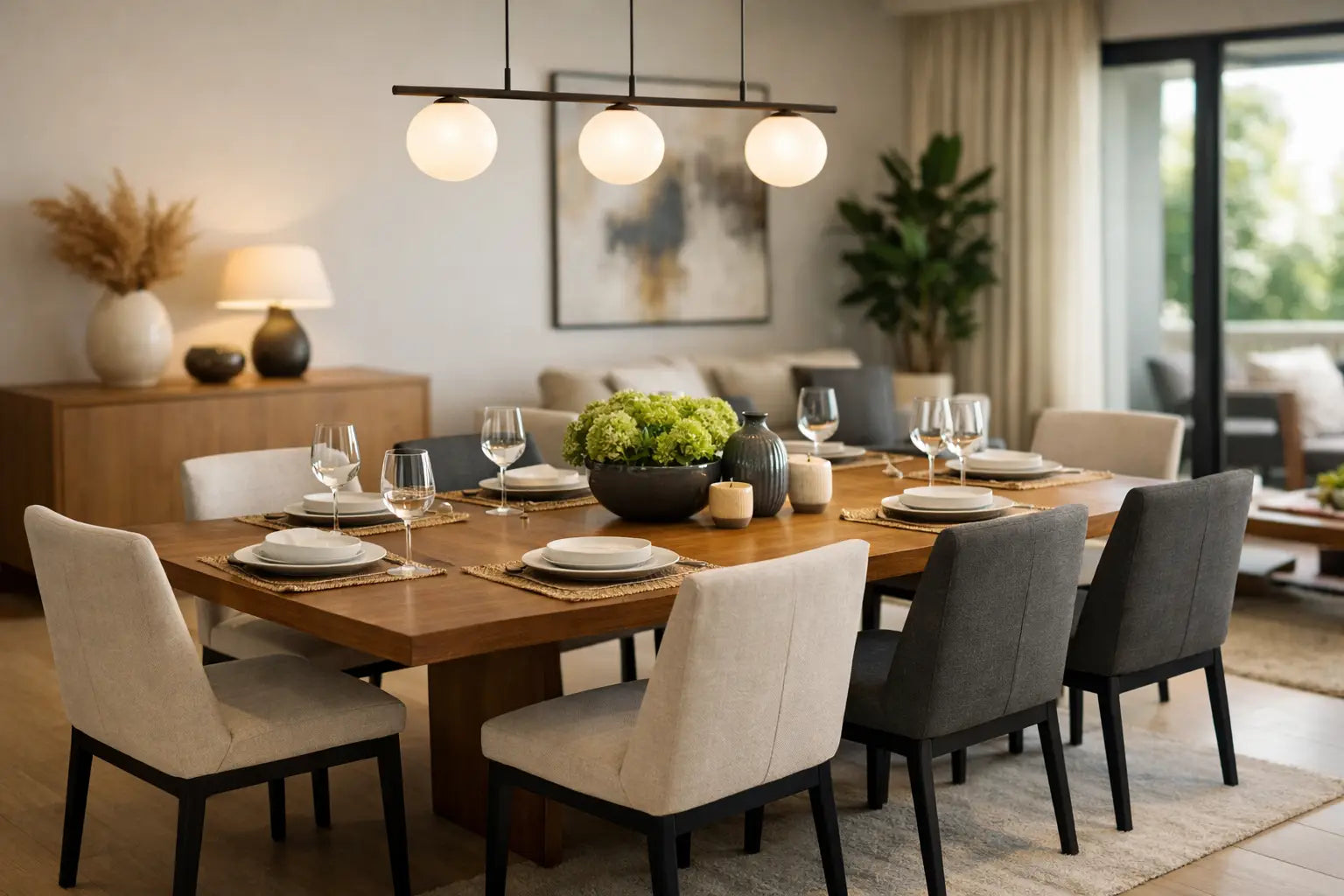 Mesa comedor para ocho personas: medidas clave