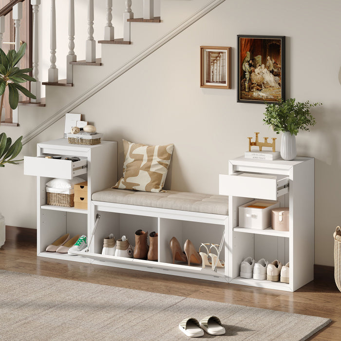 Entryway Storage Bench With Cushion, Drawers & Open Shelves Hearth and Haven
