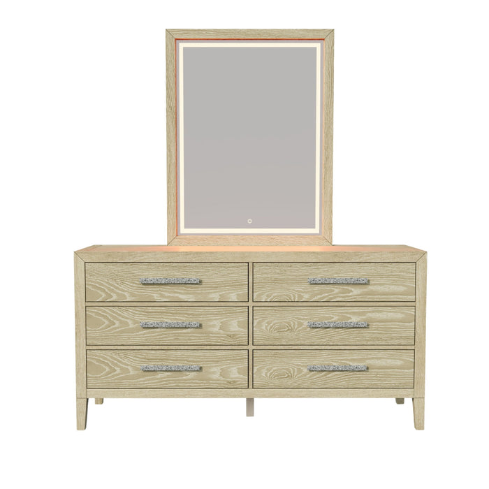 Adeline - 6 Drawers Dresser & Mirror With Jewelry Box & LED Light - Natural Wood Wash Home Essentials