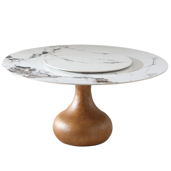 Round Dining Table 53" With Lazy Susan - Walnut / White