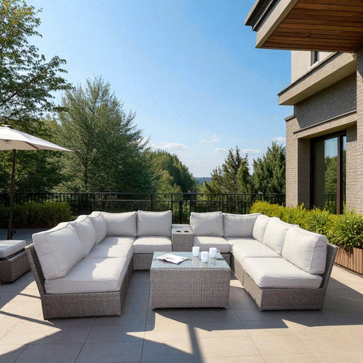 6 Seat Patio Wicker Sectional With Cushions - Gray Mix LSI Patio Furniture