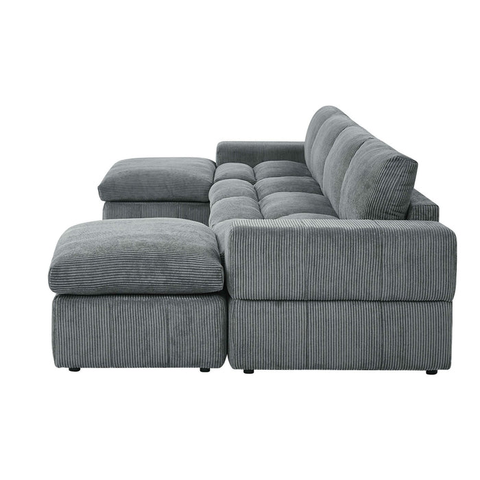 Upholstered Sectional With 2 Ottomans Living Room Seating - Dark Gray Home Essentials