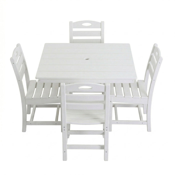 Outdoor Patio Dining Set, Square Table With Umbrella Hole And Armless Chairs Home Essentials