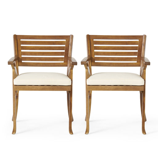 Outdoor Hermosa 5 Piece Wood Dining Set With Cushions - Teak / Beige Noble House