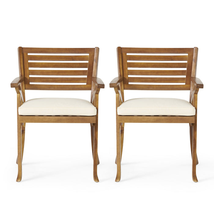 Outdoor Hermosa 5 Piece Wood Dining Set With Cushions - Teak / Beige Noble House