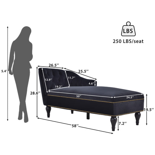 Velvet Chaise Lounge, Button Tufted Right Arm Facing Lounge Chair With Nailhead Trim For Living Room - Black Luxe & Co.