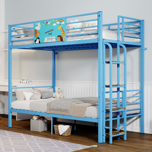 Bunk Bed, Convertible To 2 Separate Twin Size Beds With Full Length Guardrail & Ladder, No Box Spring Needed - Blue Home Essentials
