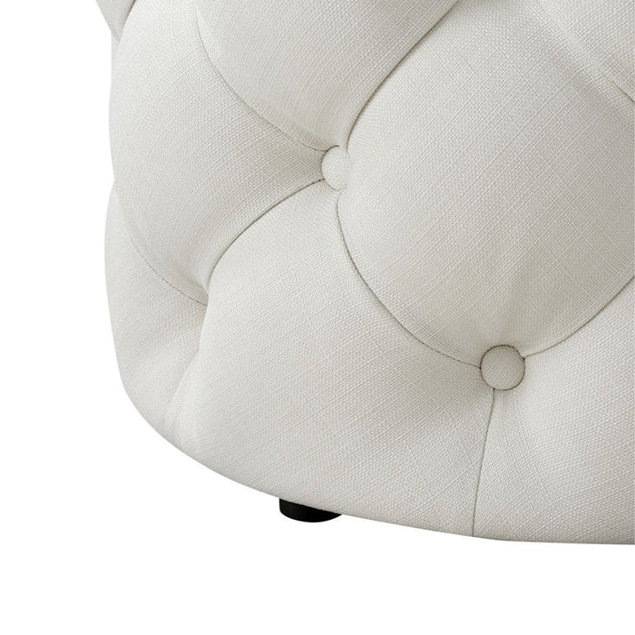 Linen Tufted Round Ottoman - White