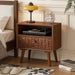 Nightstand With Carved Geometric Drawer Front, 1 Drawer And Open Shelf Home Essentials