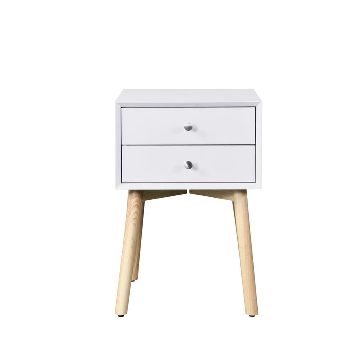 Modern Side Table With 2 Drawer, Mid-Century Storage Cabinet For Bedroom - White