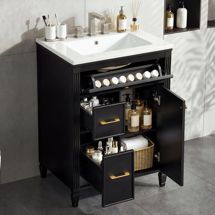 Freestanding Bathroom Vanity With Sink, Soft Close Door, Tip Out Drawer Noble House