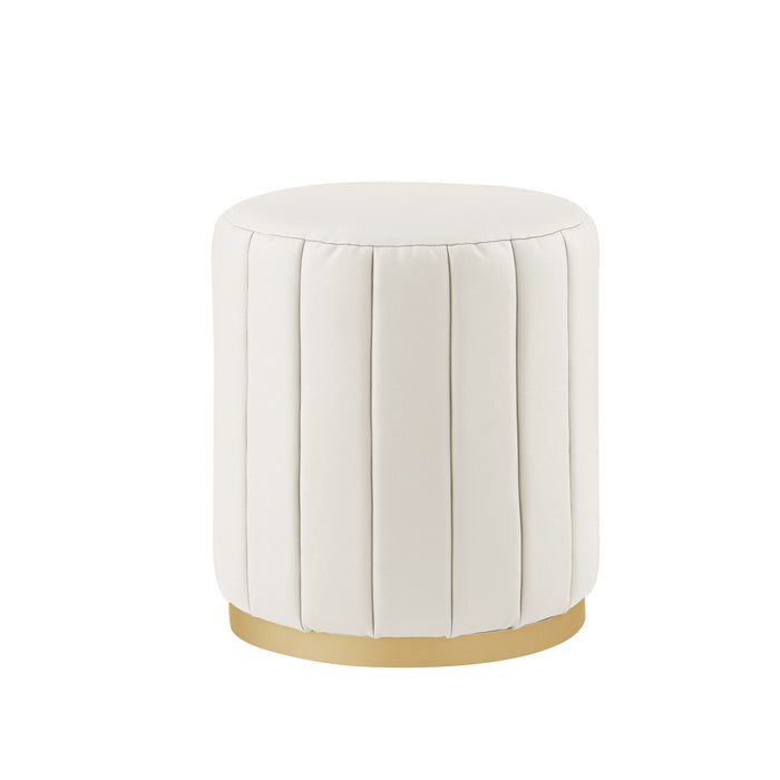 Faux Leather Round Ottoman - White / Gold