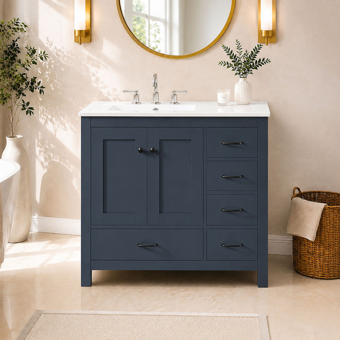 Bathroom Vanity With Sink Combo, 2 Soft Close Doors And 5 Drawers Hearth and Haven