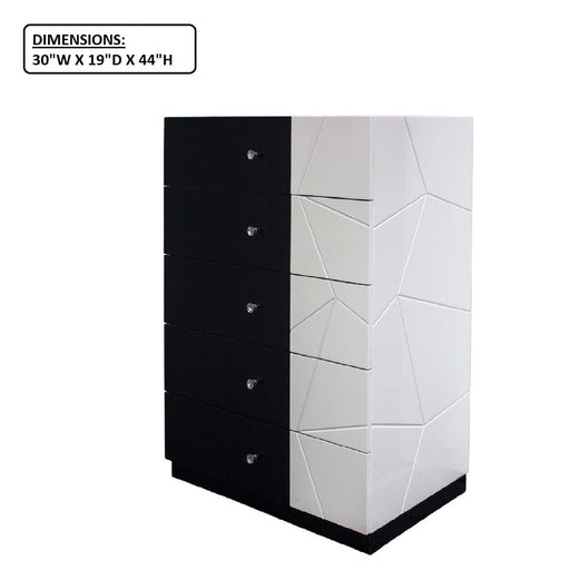 5 Drawer Chest Storage Unit, Clothes Organizer, Geometric Pattern - White / Black Home Essentials