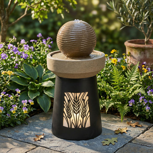 Outdoor Water Fountain, Warm LED Light - Brown Daily Nest