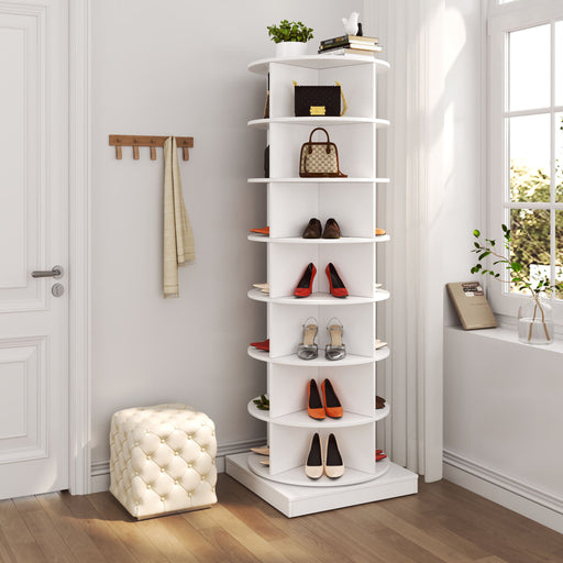 New 360 Rotating Shoe Cabinet 7 Layers Holds Up To 28 Paris Of Shoes Daily Nest