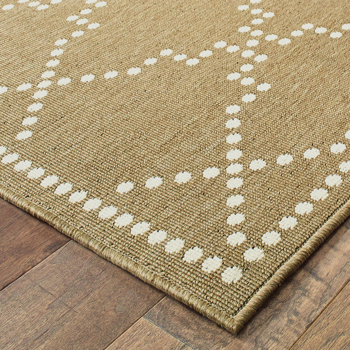 9' X 13' Geometric Stain Resistant Indoor / Outdoor Area Rug - Tan