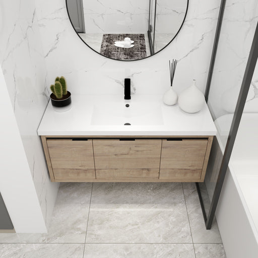Modern Floating Bathroom Vanity Cabinet With Resin Sink Soft Close Doors And Drawer - Imitative Oak Home Essentials