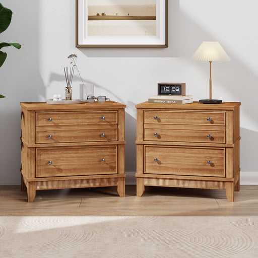 Hazel - 3 Drawer Side Table For Living Room, Hallway, Entryway (Set of 2) - Natural Hearth and Haven
