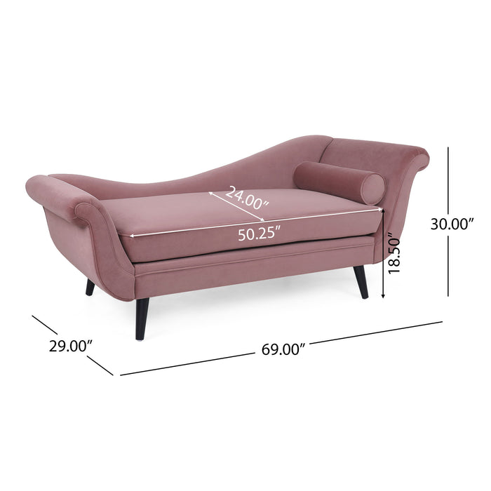 Auroral - Velvet Upholstered Chaise Lounge With Scrolled Arms And Tapered Legs