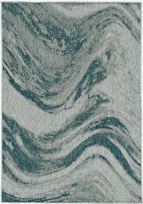 3' X 4' Machine Woven UV Treated Abstract Waves Indoor / Outdoor Accent Rug - Gray Teal