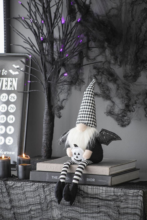 Sitting Gnome With Wings & Plaid Hat, For Halloween Decor Daily Nest