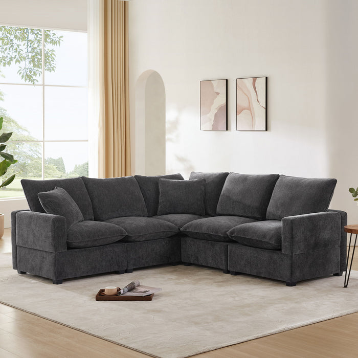 Modern L Shape Modular Sofa, 5 Seat Chenille Sectional Couch Set With 2 Pillows Included, Freely Combinable Indoor Funiture For Living Room, Apartment, Office