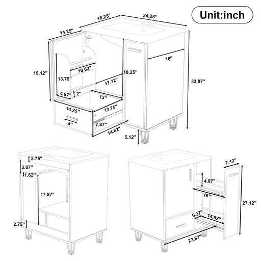Bathroom Vanity With Sink, Deep Drawer And Pull Out Basket, Rectangular Design - Black Noble House