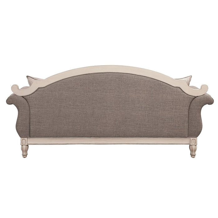 Florian - Sofa With 4 Pillows - Gray Fabric & Antique White ACME