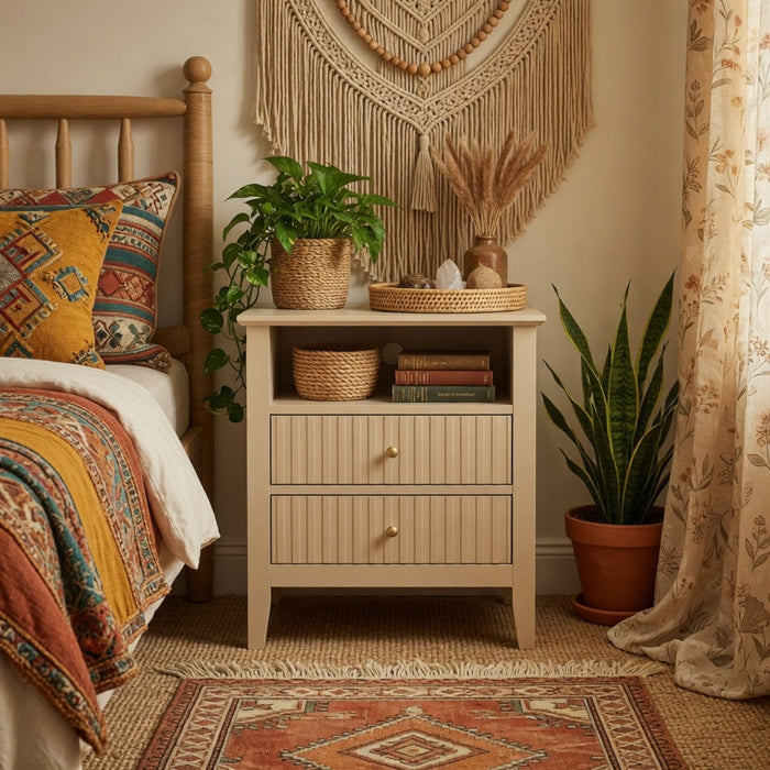 Fluted Nightstand With 2 Drawers Home Essentials