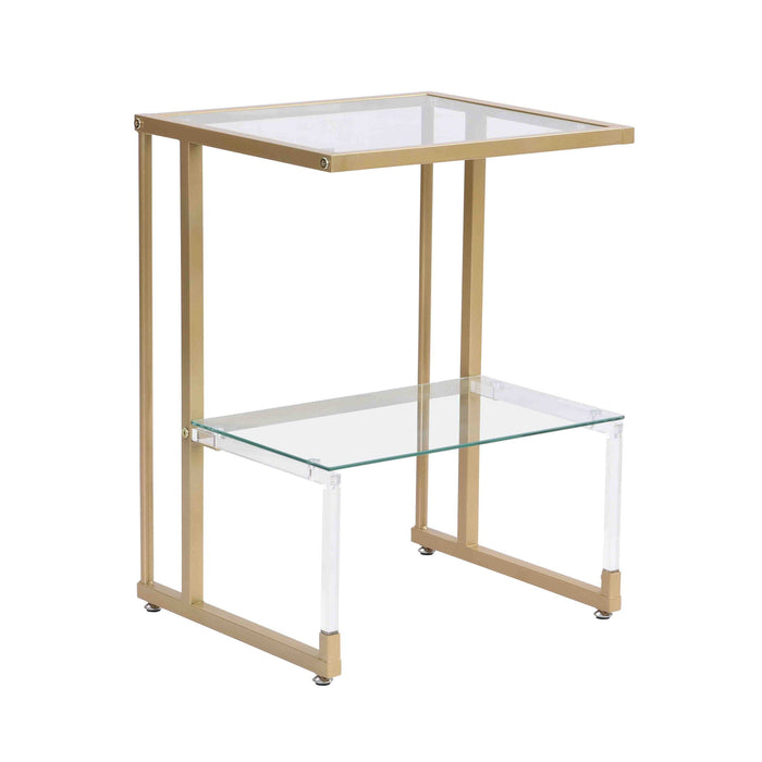 Side Table, 2 Tier Acrylic Glass End Table For Living Room - Gold