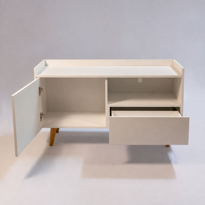 TV Stand For TVs Up To 45" With Open Storage Shelf, Cable Management, 1 Door And 1 Drawer Home Essentials