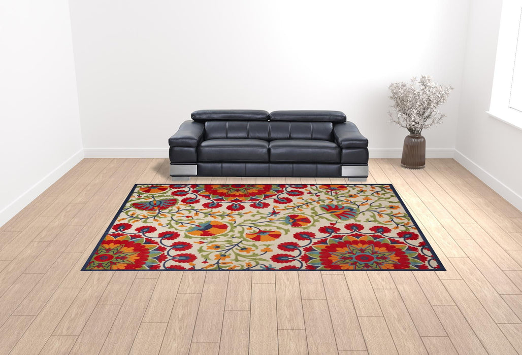 10' X 14' Floral Power Loom Area Rug - Red