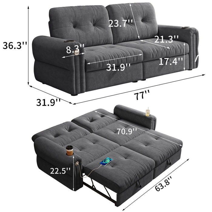 2 In 1 Convertible Sofa Bed For Living Room - Dark Gray - Fabric Home Essentials
