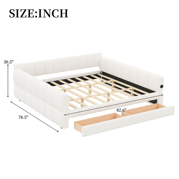 Upholstered Platform Bed With USB Charging And 2 Storage Drawers Dreamland