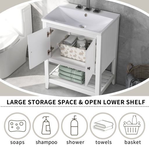 Bathroom Vanity Base Only, Soild Wood Frame, Bathroom Storage Cabinet With Doors And Open Shelf Hearth and Haven