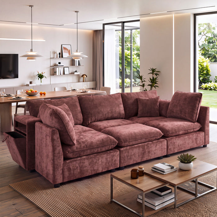 Modern Sectional Sofa U-Shaped With Movable Ottoman Storage Armrests And USB Ports Hearth and Haven