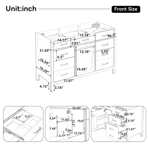 46.5" Modern Bathroom Vanity Cabinet Only, Soft Close Door & 6 Drawers - White Noble House
