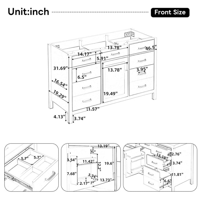 46.5" Modern Bathroom Vanity Cabinet Only, Soft Close Door & 6 Drawers - White Noble House