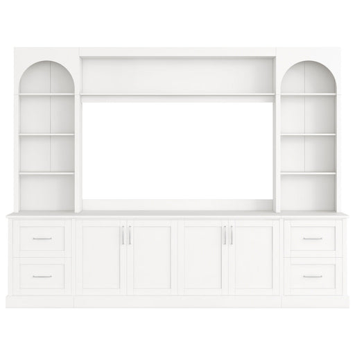 Arched Entertainment Center Wall Unit With Drawers, TV Stand Hearth and Haven