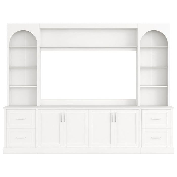 Arched Entertainment Center Wall Unit With Drawers, TV Stand Hearth and Haven