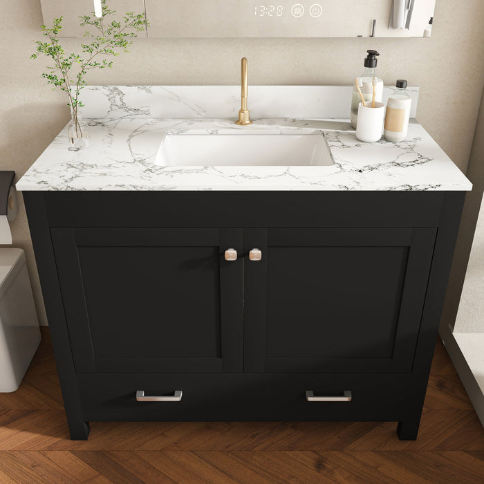 Bathroom Vanity Set, Fluted Cabinet, Soft Close Doors & Drawers, Single Faucet Hole, Sink Included - Black Home Essentials
