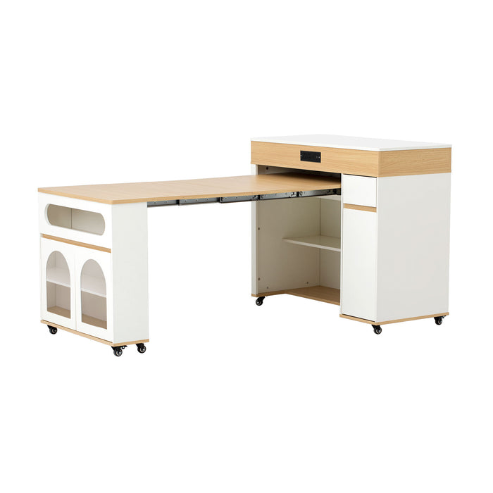 Extendable Dining Table With Folding Top, Rolling Kitchen Island With Drawers And Power Outlet Hearth and Haven