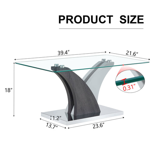 Artistic Rectangular Coffee Table With Tempered Glass Countertop Home Essentials