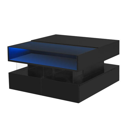 Lift Top Coffee Table With 2 Drawers, Hidden Space And LED Lights For Living Room Hearth and Haven