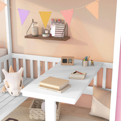 Twin Over Twin Bunk Bed With Changeable Table, Bunk Bed Turn Into Upper Bed And Down Desk DreamHaus