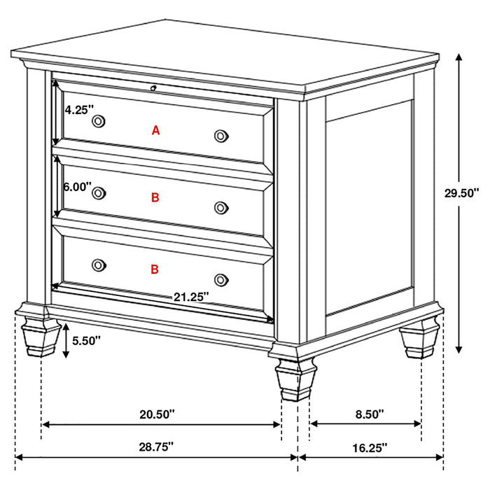 Cottage 3 Drawer Nightstand With Pull Out Tray - Cream White Furniture Max