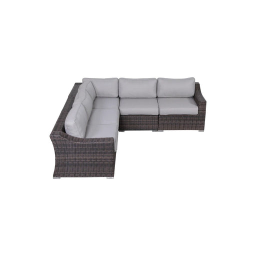 5 Piece Rattan Wicker Sectional Patio Set With Comfortable Cushions - Brown Mix / Gray LSI Patio Furniture