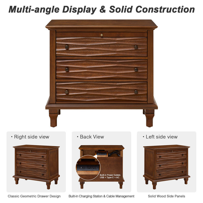 Nightstand With Charging Station, Bedside Table, 3 Drawers, USB And Type - C Ports Home Essentials