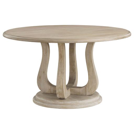 Rodota - 5 Piece Round Dining Table Set With Upholstered Chairs - White Washed Furniture Max